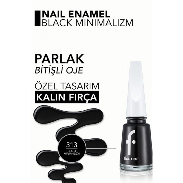Flormar Nail Enamel Yoğun Pigmentli Oje 313 Black Minimalism