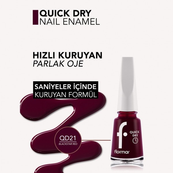 Flormar Quick Dry Hızlı Kuruyan Yoğun Pigmentli Oje 021 Blackstar Red New